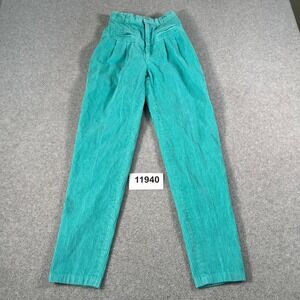 Vintage Gitano Express Corduroy Pants Womens 3/4 Aqua Blue Cotton Pleated Front